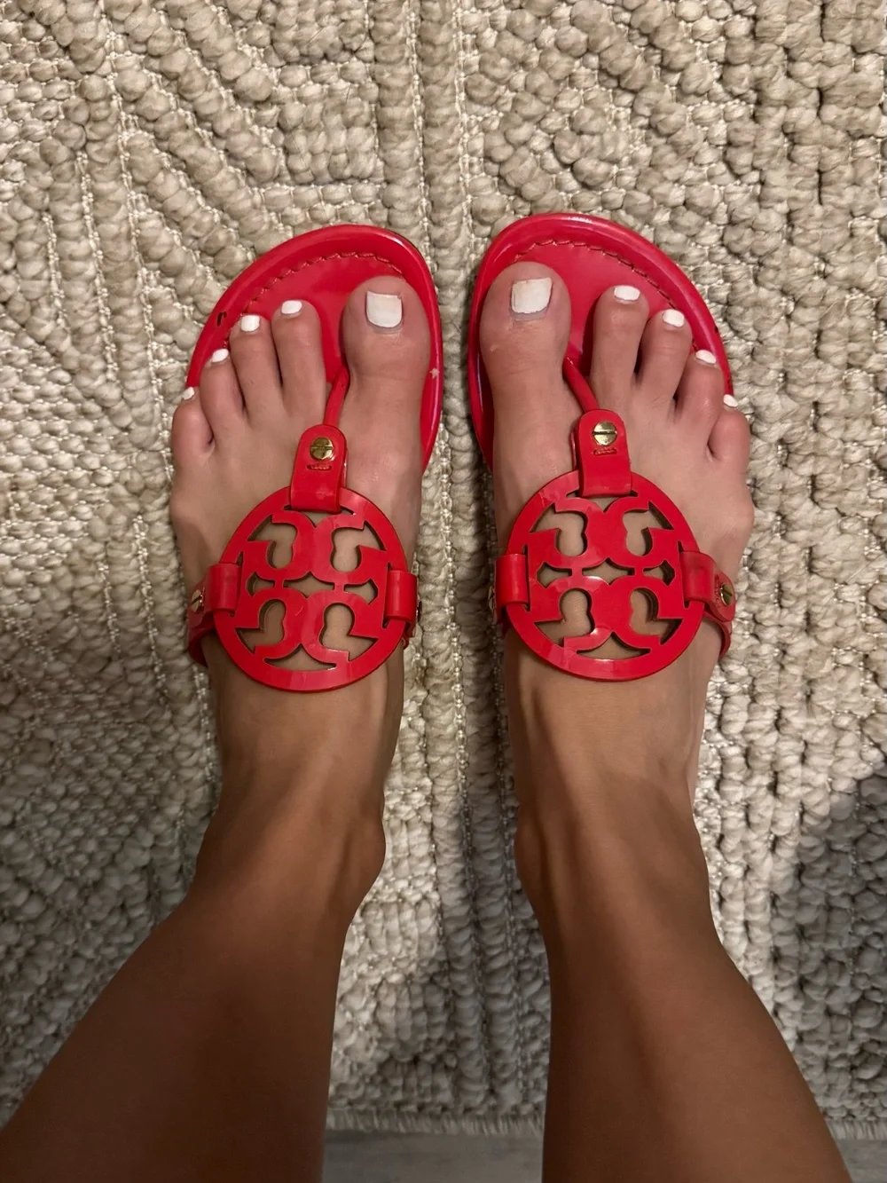 Tory Burch Toucan Red Leather Miller Thong Sandals